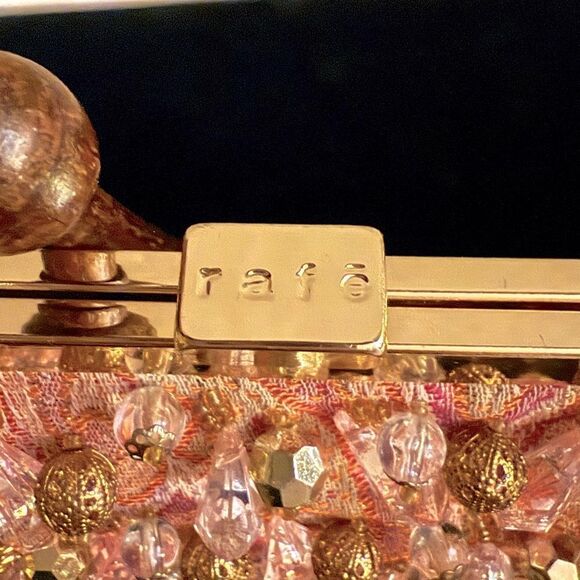 Rafe evening pink & silver jacquard.kiss lock purse clutch w beading VINTAGE - Picture 5 of 13